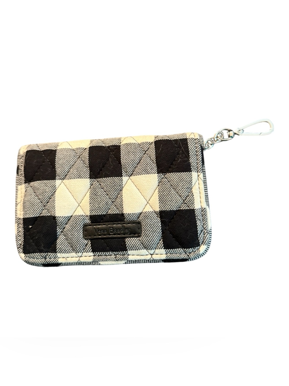 Vera Bradley Black Quilted Check Wristlet with Silver Hardware